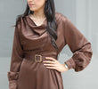 Cowl-Neck Satin Dress: Chocolate