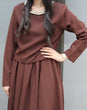 Pearl Blouse & Skirt Set: Chocolate Brown