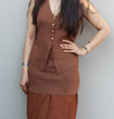 Two-Piece Waistcoat & Skirt Set: Chocolate