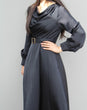 Cowl Neck Satin Dress: Black