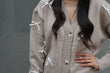 Bow Detailed Cardigan: Tan