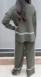 Olive Knit Set with Striped Detail