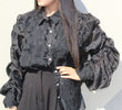 Floral Appliqué Blouse: Black