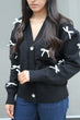 Bow Detailed Cardigan: Black